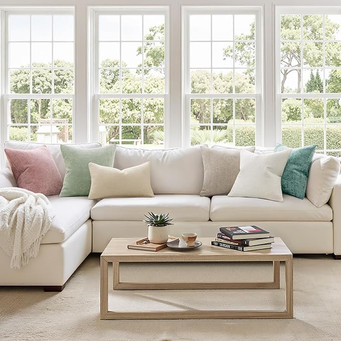 MIULEE Pack of 2 Couch Throw Pillow Covers 18x18 Inch Light Green Modern Boho Accent Decorative Pillow Covers Soft Chenille Farmhouse Cushion Covers for Home Decor Bed Sofa Living Room