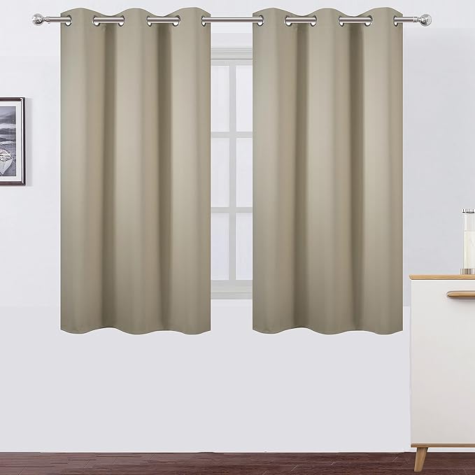 LEMOMO Beige Thermal Blackout Curtains/38 x 54 Inch/Set of 2 Panels Room Darkening Curtains for Bedroom