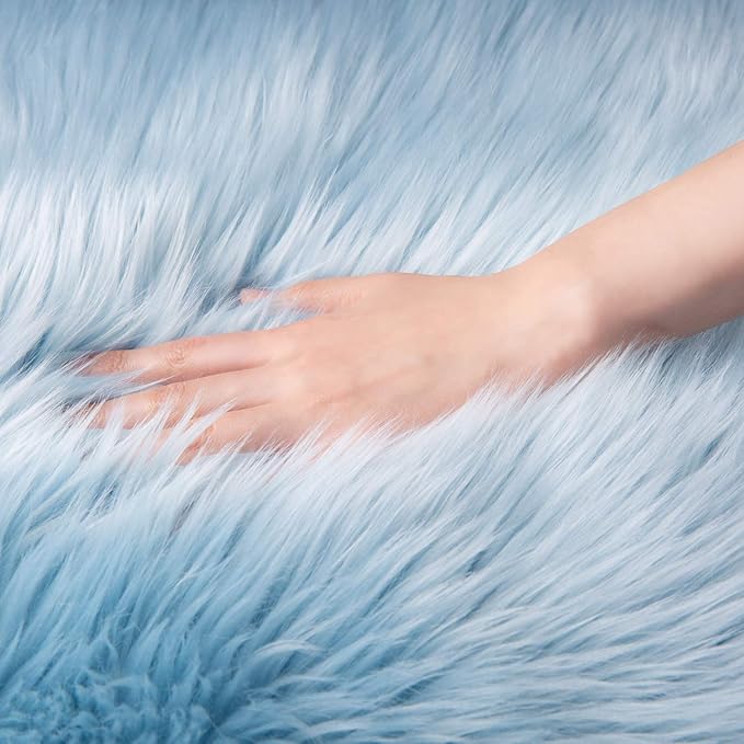 Ashler faux fur rug, Fluffy Shaggy Area Rug Ultra Soft 2.2 x 6 Feet Rectangle Fur Rug, Light Blue Fuzzy Rug Machine Washable Shag Rug, Nursery Decor Throw Rugs for Bedroom, kids room, Living Room