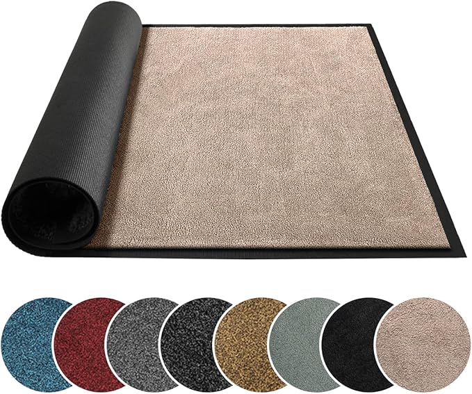 Mibao Dirt Trapper Door Mat for Indoor Outdoor, Waterproof All-Season, All-Weather Doormat, Heavy Duty Non-Slip Entrance Rug, Low Profile Absorbent Entrance Mat Carpet, 60" x 36", Beige