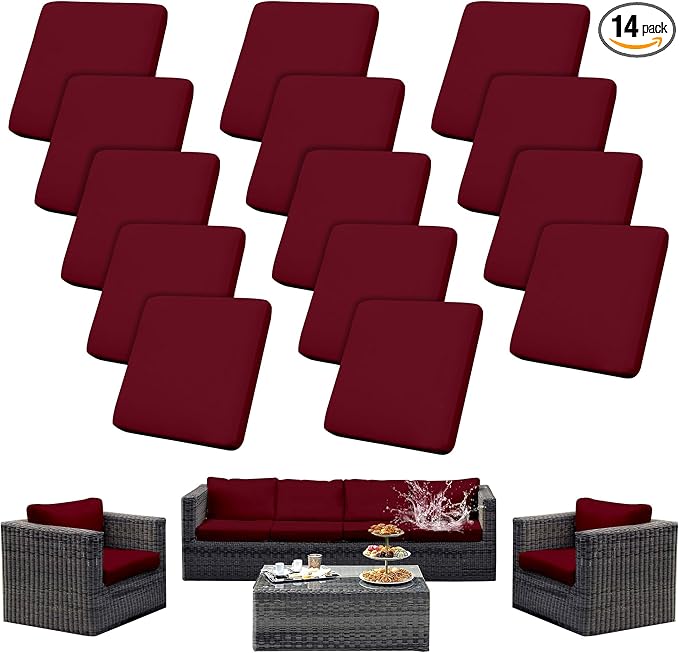 Outdoor Cushion Covers Set,14PCS Patio Furniture Couch Seat Slipcovers, Replacement for Sofa Sectional Chair(Cover，Only)