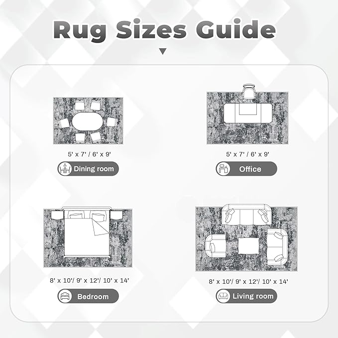 Area Rugs 6x9 for Living Room: Washable Rug Modern Abstract Neutral Soft Non-Slip Low-Pile Indoor Carpet for Bedroom Dining Room Playroom Home Office (Black Grey, 6'x9')