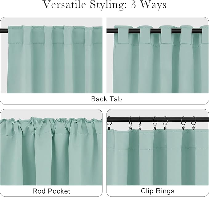 PONY DANCE Short Curtain Panels - Kitchen Curtains Room Darkening Light Blocking Energy Saving Short Drapes/Bedroom with Back Tab Home Decor, 42 in Wide by 45 Long, Mint Green, 2 PCs