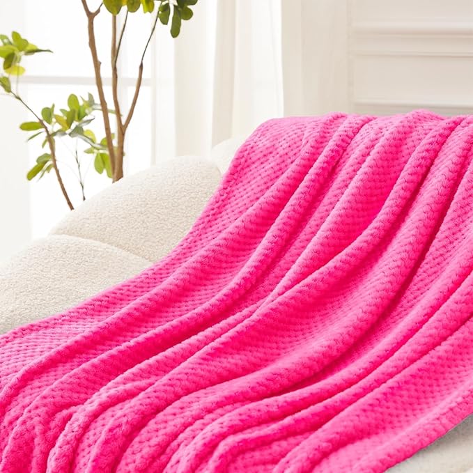 Exclusivo Mezcla Fleece Throw Blanket Extra Large, Super Soft and Warm Blankets for Couch, Sofa and Bed Waffle Textured, Cozy, Fuzzy and Lightweight (Hot Pink, 50x70 Inches)