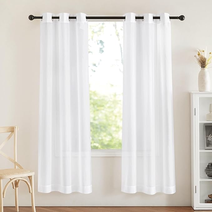 NICETOWN White Sheer Curtains 72 inches Long - Grommet Light Filtering Window Treatments Airy & Breathable Drapes Elegant Solid Drapes for Bedroom/Living Room, W42 x L72, 2 Panels