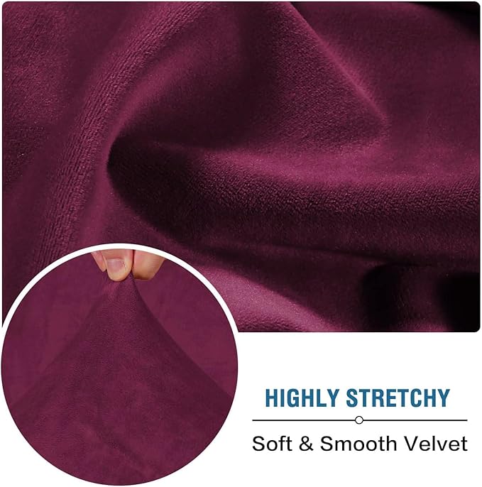 H.VERSAILTEX Velvet Stretch Couch Cushion Cover Plush Cushion Slipcover for Chair Cushion Furniture Protector Seat Cushion Sofa Cover (1 Piece Armchair Cushion Covers, Burgundy)