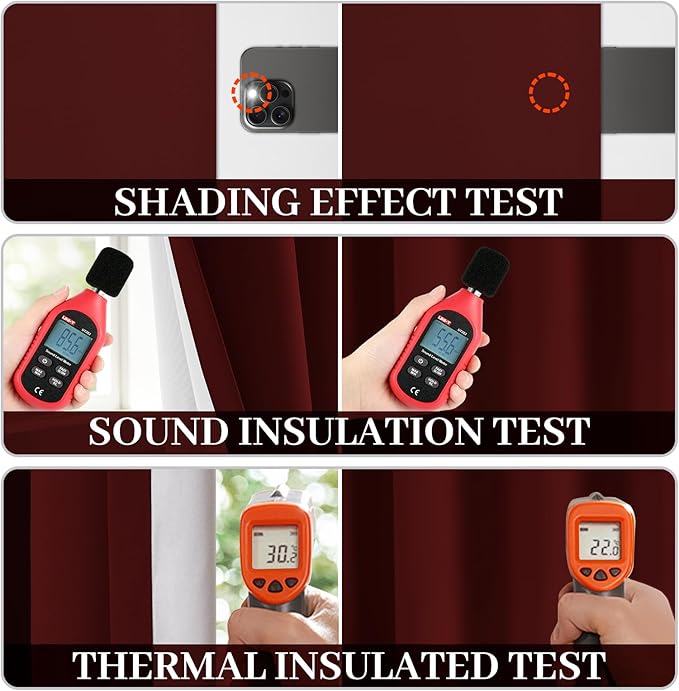 Yakamok Room Darkening 100% Blackout Curtains Grommet Window Treatments with 2 Thick Layers-Burgundy Red Thermal Insulated Drapes Set of 2 Panels for Bedroom Living Room 52 Inches by 96 Inches Length