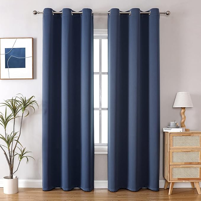 ChrisDowa Grommet Blackout Curtains for Bedroom and Living Room - 2 Panels Set Thermal Insulated Room Darkening Curtains (Stone Blue, 42W x 84L)
