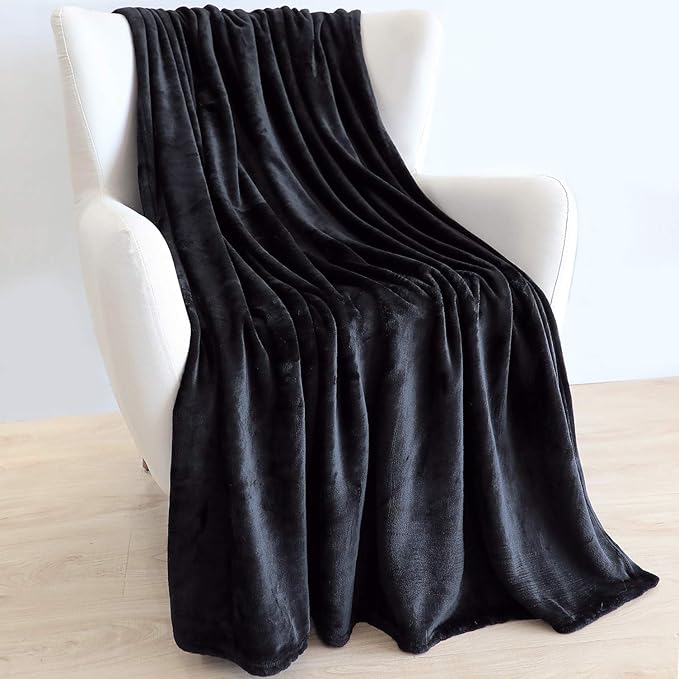 TASTHROW Large Flannel Fleece Throw Blanket, 50×70 Inch - Cozy Lightweight Thick Blanket - All Seasons Suitable for Women, Men and Kids (Two Pack, Black)
