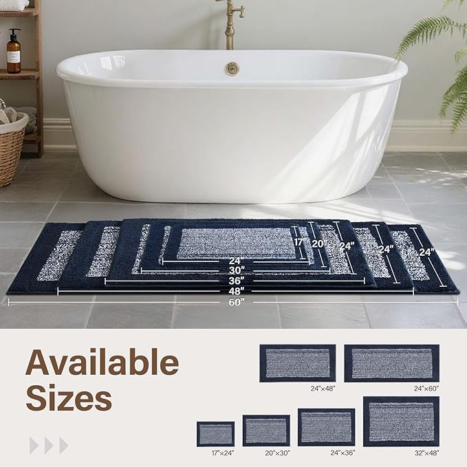 70x24 Long Bathroom Rugs Washable Non Slip, Dark Blue Bath Mat for Bathroom Floor Tub, Soft Absorbent Quick Dry Mats for Shower, Bathtub,Home Decor