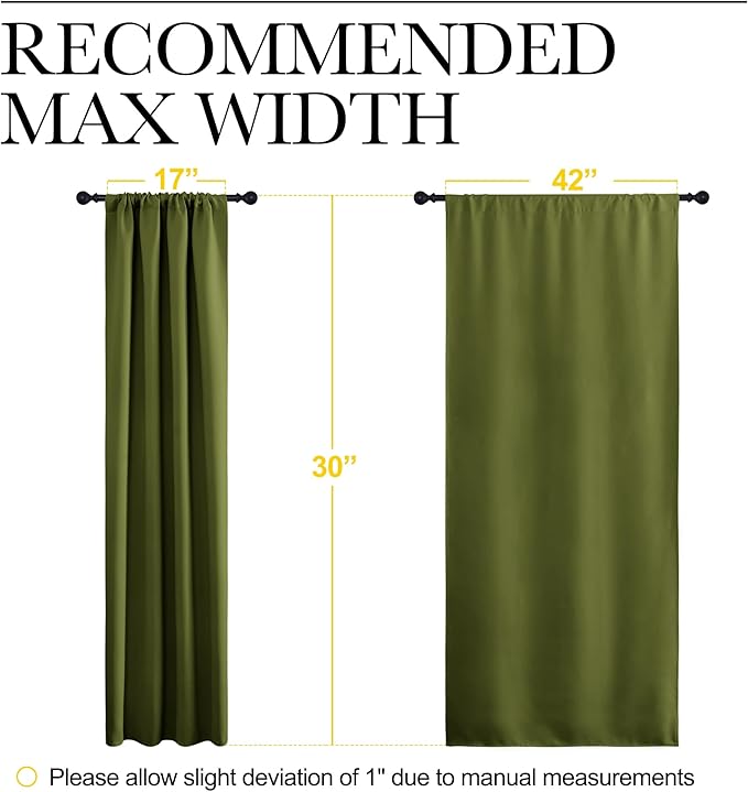 NICETOWN 2 Panels Blackout Curtains, Rod Pocket Thermal Insulated Drapes for Kitchen, Heavy Duty Small Window Treatment for Dorm Room, Studio Apartment, Basement (Olive Green, W42 x L30)