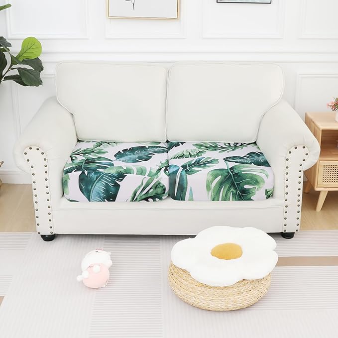 Smiry Printed Couch Cushion Covers, Stretch Soft Couch Covers for Sofa, Washable Non-Slip Sofa Slipcover Furniture Protector for Indoor and Outdoor (2 Pack, Green)