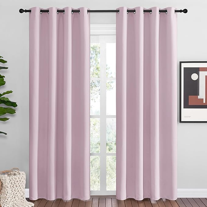 NICETOWN Baby Pink Blackout Curtains 86 inches Length for Living Room, 2 Panels, 55" Wide, Thermal Insulated Long Drapes for Large Window