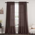 Coffee Linen Textured 96 Inch Curtains 2 Panel Set Back Tab Rod Pocket Sheer Light Filtering Boho Room Decor Aesthetic Curtains Burlap Look Curtain Drapes for Living Room Bedroom 8Ft 52x96 Inch