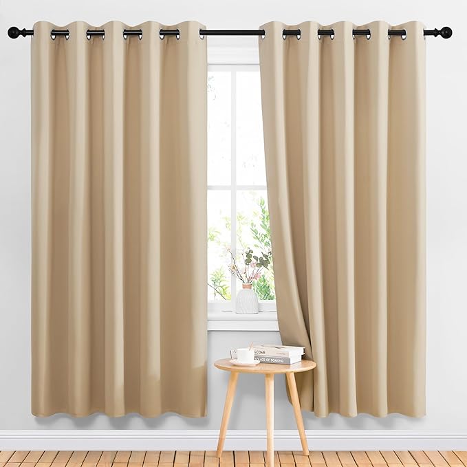 NICETOWN Blackout Curtains Panels for Living Room, 2 Panels, 66 x 70 Inch, Biscotti Beige, 3 Pass Microfiber Noise Reducing Thermal Insulated Solid Ring Top Blackout Window Drapes