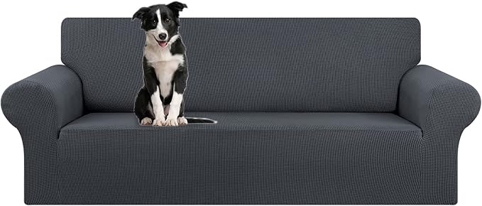 KEKUOU Stretch Oversized Sofa Slipcover 1 Piece Couch Sofa Cover (94"-110") Furniture Protector 4 Seater Sofa with Elastic Bottom for Kids,Pet.Jacquard Checked Pattern Fabric(X Large,Charcoal)