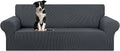 KEKUOU Stretch Oversized Sofa Slipcover 1 Piece Couch Sofa Cover (94"-110") Furniture Protector 4 Seater Sofa with Elastic Bottom for Kids,Pet.Jacquard Checked Pattern Fabric(X Large,Charcoal)