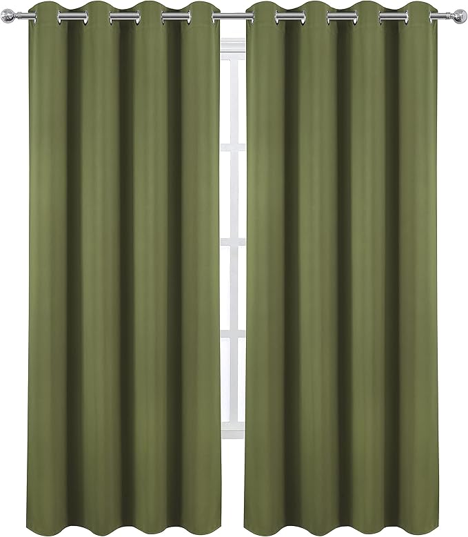 LEMOMO Olive Green Blackout Curtains/52 x 84 Inch Long/Set of 2 Curtain Panels/Thermal Insulated Room Darkening Curtains for Bedroom