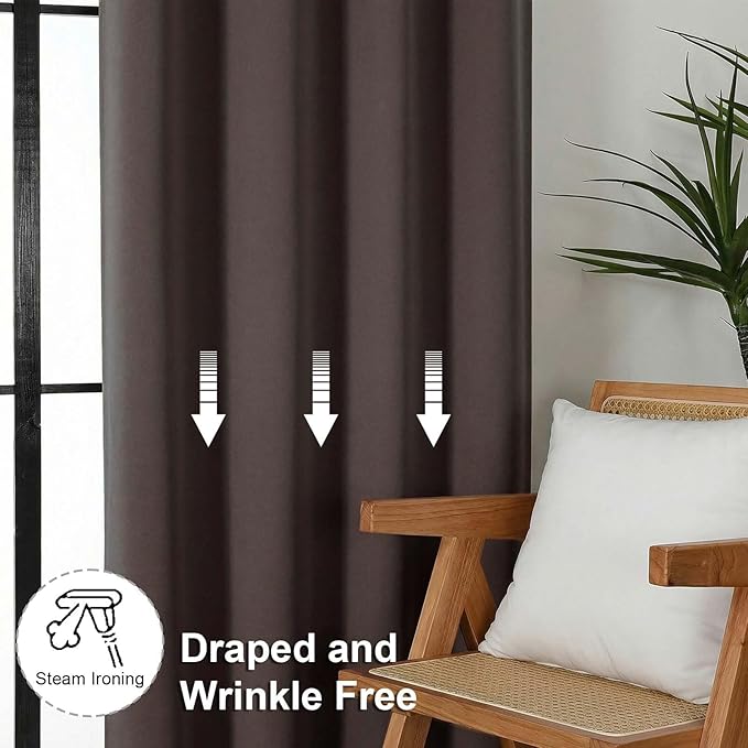 Simplebrand Ava Blackout Curtains for Patio 108 Inches Long 2 Panels Set, Solid Thermal Insulated Room Darkening Rod Pocket Window Treatment Curtains Blackout Drapes, W50 x L108 Inch, Chocolate