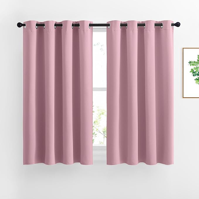 NICETOWN Blackout Curtains 54 inch Length for Bedroom - Grommet Thermal Insulated Solid Window Treatments Room Darkening Drapes for Kids Room/Laundry, Crystal Pink, W46 x L54, Set of 2