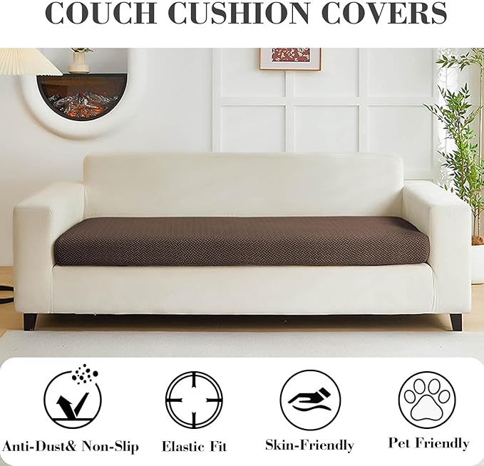 Couch Covers for 3 Cushion Sofa Pet Friendly Couch Cushion Covers Universal Sofa Covers Washable Stretch Slipcovers for Sectional Sofa (Texture Brown, Large Triple Seat Cover)