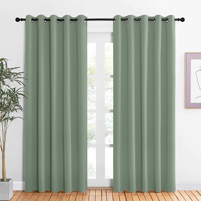 NICETOWN Room Darkening Draperies Window Curtain Panels, Greyish Green, 2 Panels, W60 x L84 -inch, Thermal Insulated Grommet Room Darkening Curtains for Bedroom