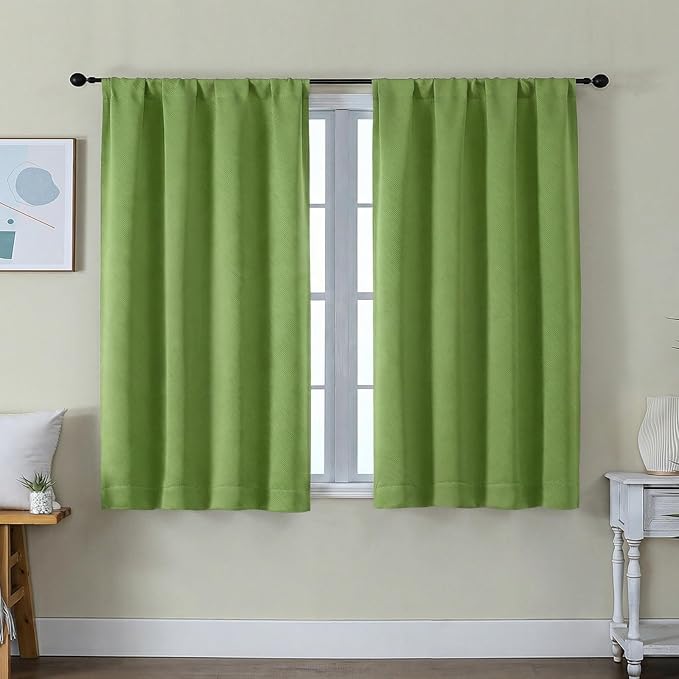 Simplebrand Ava Lime Short Blackout Curtains for Bedroom 45 Inches Long 2 Panels Set, Solid Thermal Insulated, Energy Saving Window Treatment Curtains Blackout Drapes, W40 x L45 Inch