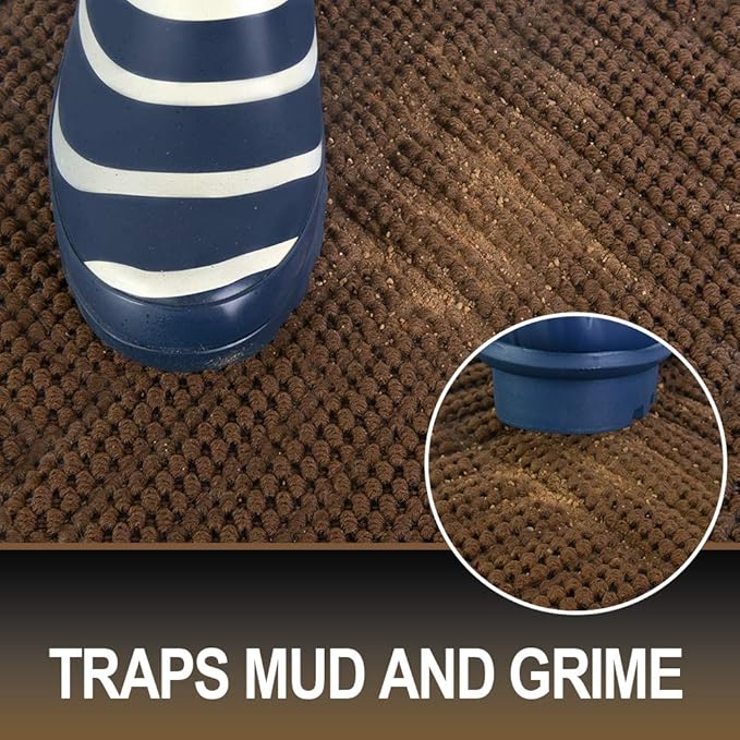 Mibao Front Door Mat, Dirt Trapper Welcome Mat for Outdoor Indoor, Non-Slip Waterproof Doormat, Durable Machine Washable Low Profile Entry Rug for Back Door Outside Patio Porch, 35.5" x 24", Coffee