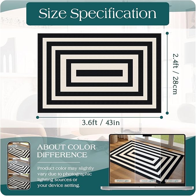 Modern Outdoor Rug - 28" x 43" Front Door Mat Indoor Outside Entrance Non-Slip Washable Outdoor Mat Black White Geometric Rug for Entryway Kitchen Bedroom Layered Doormat for Front Porch