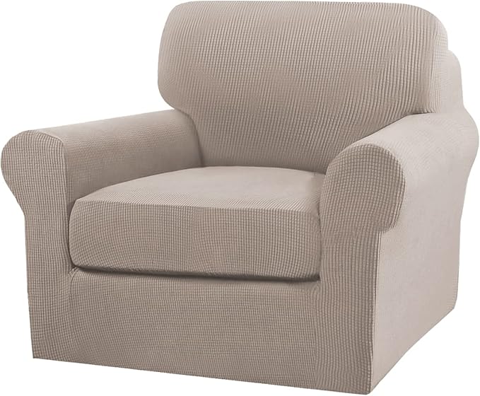 Turquoize 2 Piece Chair Covers Chair Slipcovers for Living Room Armchair Couch Cover Chair Sofa Cover with Individual Cushion Covers Furniture Cover for Chairs Feature Jacquard Fabric (Chair, Sand)