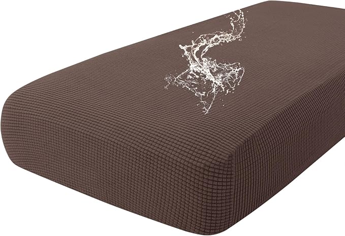 hyha Waterproof Couch Cushion Covers for Pets, Non Slip Sofa Seat Cover for Dogs Washable, Soft Thick Stretch Jacquard Fabric, Sofa Slipcovers with Elastic Bottom (1 Piece for Large, Brown)