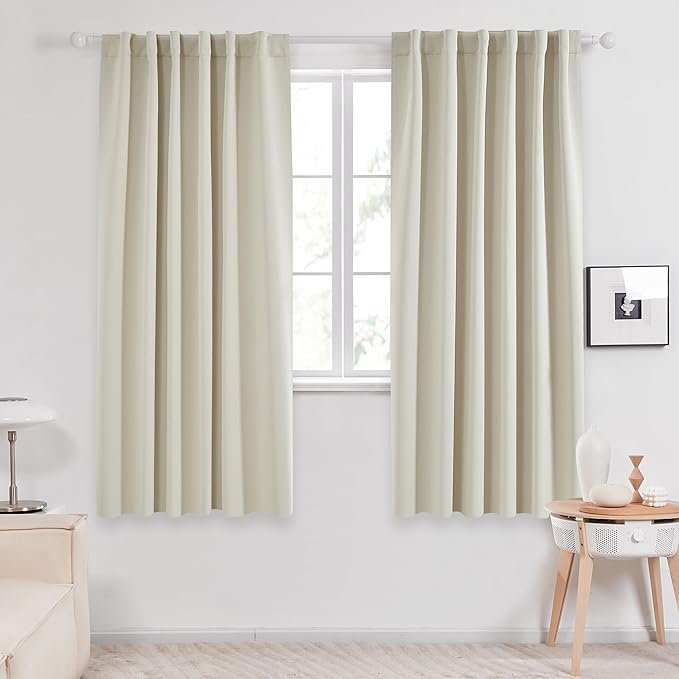 Deconovo Blackout Curtains, Thermal Insulated, W52 x L63 2 Panels, Back Tab, Machine Washable, Room-Darkening Drapes for Bedroom/Living Room Light Beige