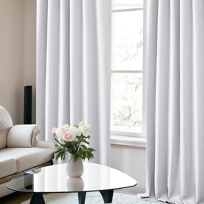 Deconovo Room Darkening Curtains Back Tab and Rod Pocket Curtains Thermal Insulated Blackout Curtains for Living Room 52Wx72L Inch Greyish White Set of 2
