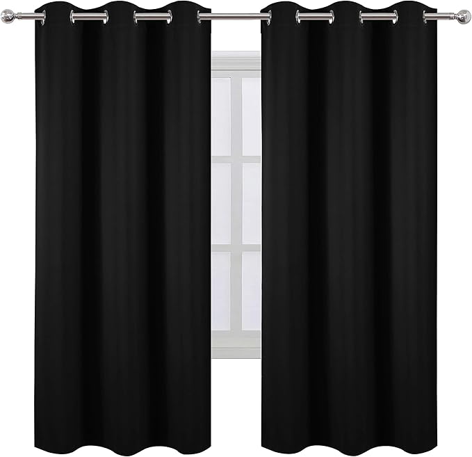 LEMOMO Black Thermal Blackout Curtains/42 x 72 Inch/Set of 2 Panels Room Darkening Curtains for Bedroom
