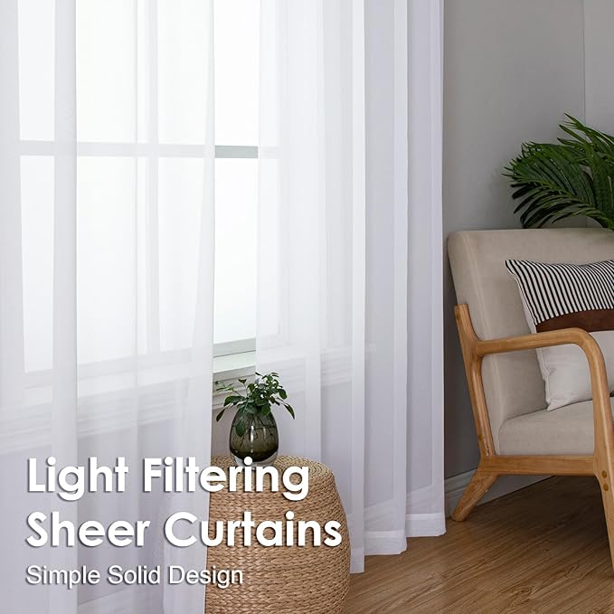 OVZME White Sheer Curtains 78 Inches Long 2 Panels - Soft Light Filtering Window Sheer Panels for Living Room/Bedroom, Top Dual Rod Pocket, 1 Pair, Each 42Wx78L Inches