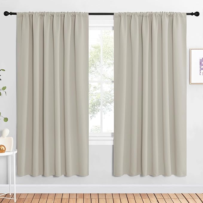 NICETOWN 2 Panels Blackout Curtains, Rod Pocket Window Curtains Room Darkning Drapes for Bedroom/Living Room, Thermal Insulated Solid Draperies for Home Office/Study, 62 by 72-Inch, Natural