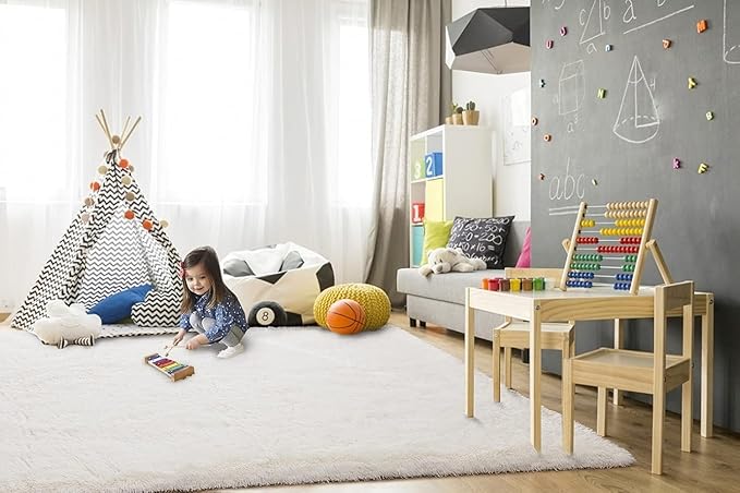 TWINNIS Super Soft Shaggy Rugs Fluffy Carpets 5x7 Feet, Indoor Modern Plush Area Rugs for Living Room Bedroom Kids Room Nursery Home Decor, Upgrade Anti-Skid Fuzzy Rug, Cream White