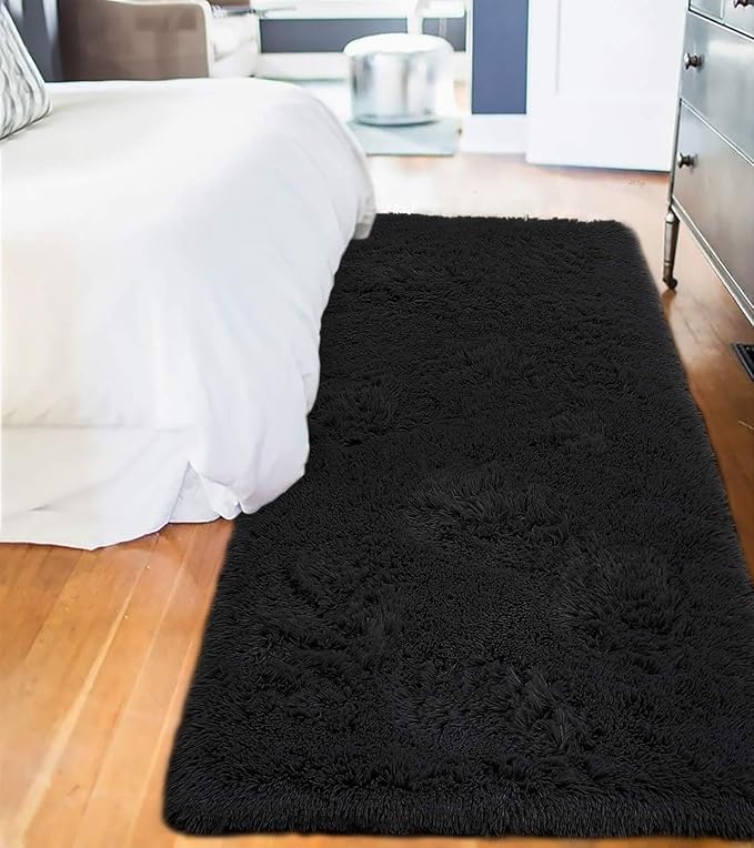 LOCHAS Ultra Soft Indoor Modern Area Rugs Fluffy Living Room Carpets for Children Bedroom Home Decor Nursery Rug 2x8 Feet, Black