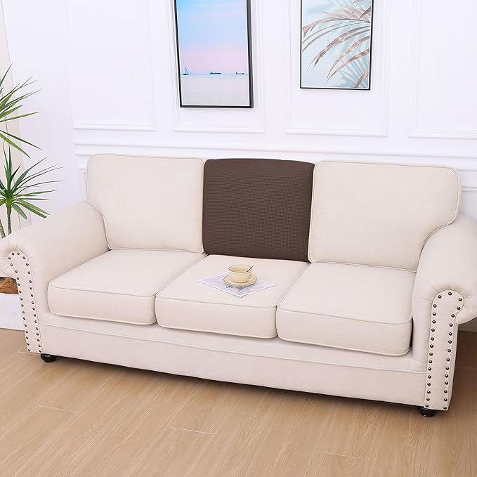 hyha Waterproof Couch Cushion Covers for Pets, Non Slip Sofa Seat Cover for Dogs Washable, Soft Thick Stretch Jacquard Fabric, Sofa Slipcovers with Elastic Bottom (1 Piece for Backrest L, Brown)