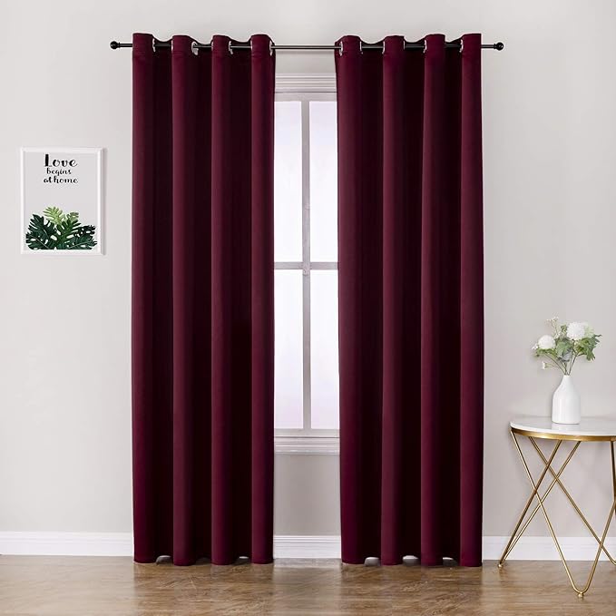 ChrisDowa Blackout Curtains 120 Inches Long 2 Panels Set for Living Room, Grommet Thermal Insulated Room Darkening Curtains for Bedroom (Burgundy Red, 52 x 120 Inch)