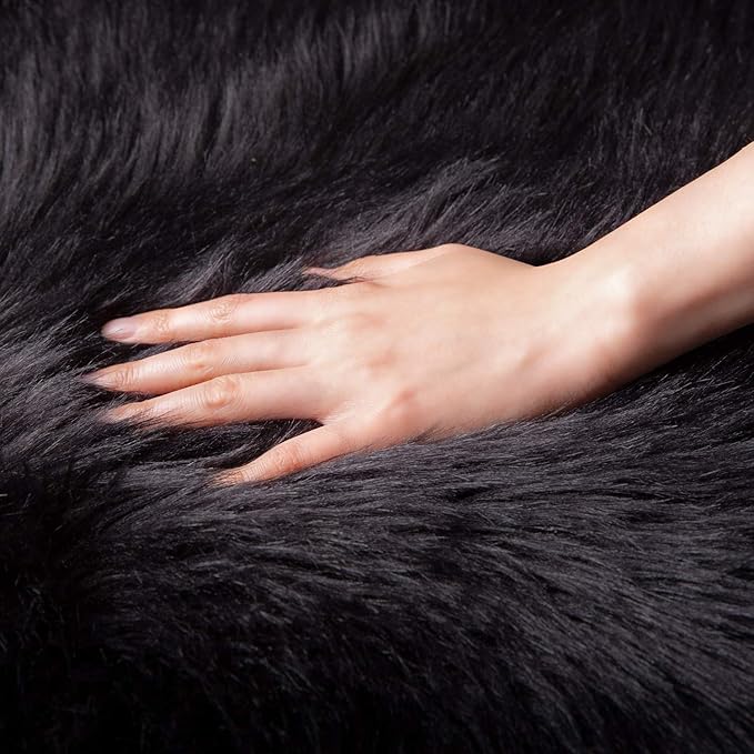 Ashler Faux Fur Rug, Fluffy Shaggy Area Rug Ultra Soft 2 x 2.9 Feet Rectangle Fur Rug Black Fuzzy Rug Machine Washable Shag Rug, Nursery Decor Throw Rugs for Bedroom, Kids Room, Living Room