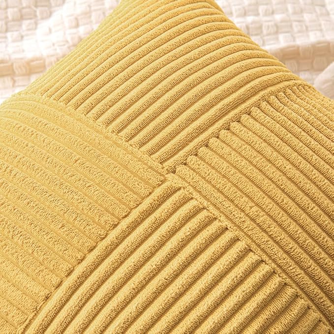 MIULEE Golden Mustard Decorative Throw Pillow Covers 16x16 Inch for Couch Bed Sofa Pack of 2 Boho Farmhouse Throw Pillows Soft Cross Corduroy Patchwork Textured Cushion Cases