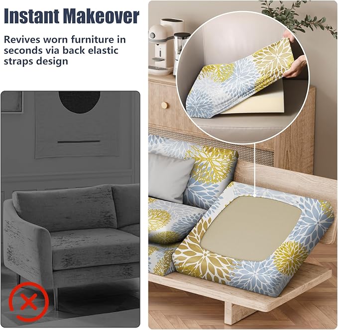 8Pcs Stretch Patio Cushion Covers, Outdoor Couch & Sofa Replacement Slipcovers for Patio Furniture Cushion Covers, Washable Reusable Furniture Protector