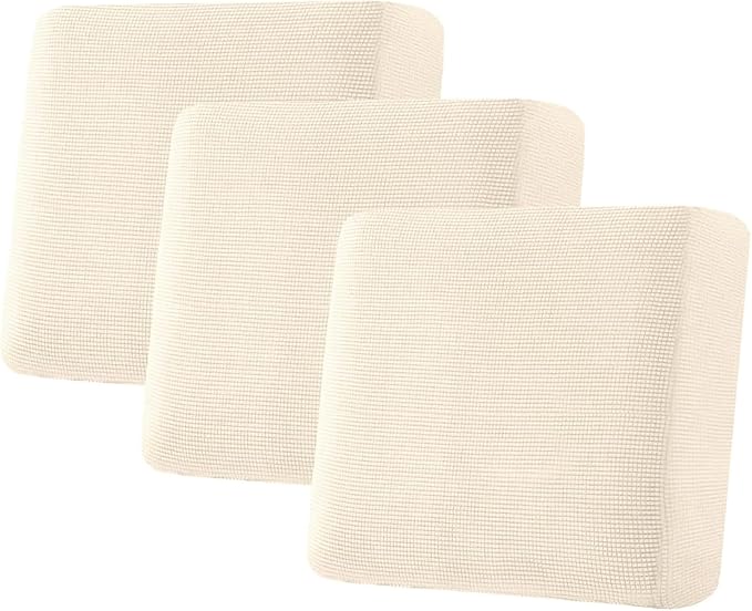 H.VERSAILTEX Super Stretch Individual Seat Cushion Covers Sofa Covers Couch Covers Slipcover Sets Thick Jacquard Textured Twill Fabric (3 Piece XL Sofa Cushion Covers, Cream)