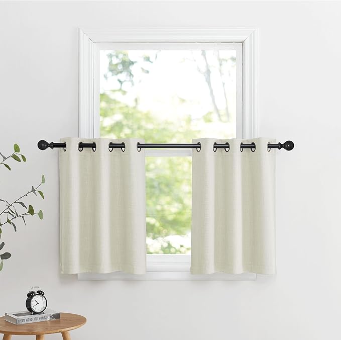 NICETOWN 24 inch Long Blackout Tiers, Farmhouse Grommet Half Window Curtains, Light Block Small Window Valances for Kitchen Cupboard, Covering for Bathroom, W34 x L24, Natural, 2 Panels