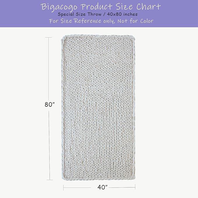Bigacogo Chunky Knit Throw Blanket for Couch, 40x80 inches, 100% Hand Knitted with Thick Jumbo Chenille Yarn, Cozy Soft Large Rope Knot Cable Crochet Blankets for Sofa Bed Living Room, Rose Tan