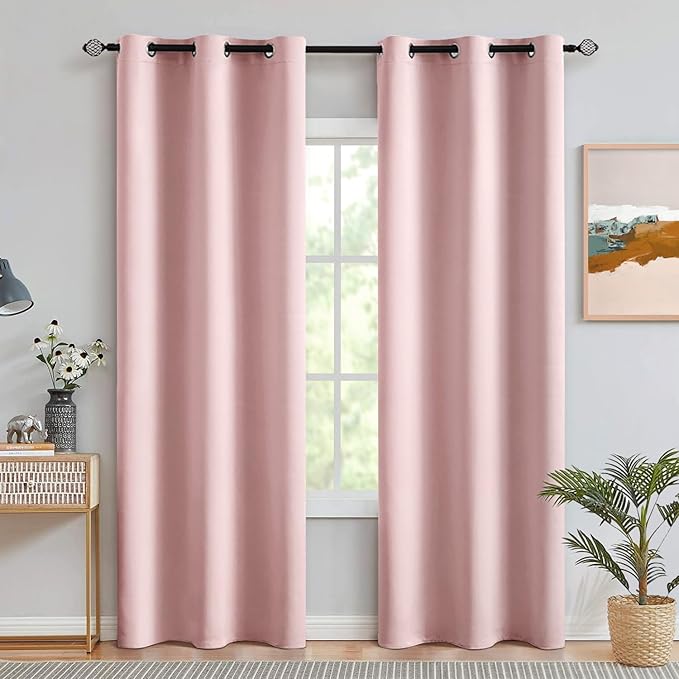 MIULEE Room Darkening Curtains Thermal Insulated Drapes Solid Window Treatment Set Grommet Top Light Blocking Blackout Curtain for Living Room/Bedroom 2 Panels 42 x 84 inch Baby Pink