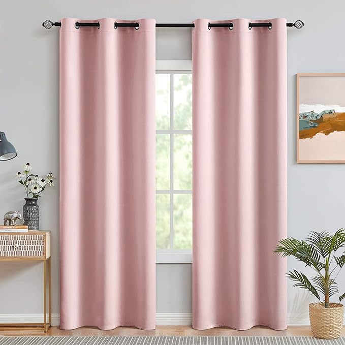 MIULEE 90" Long Room Darkening Curtains Thermal Insulated Drapes Solid Window Treatment Set Grommet Top Light Blocking Blackout Curtain for Living Room/Bedroom 2 Panels Baby Pink