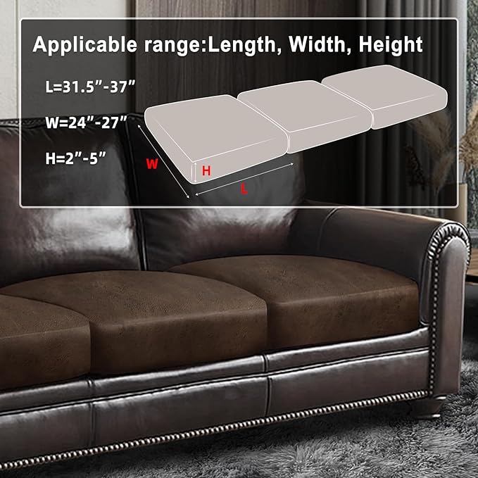 Leather Look Couch Cushion Covers Sofa Seat Slipcovers Sets Couches Furniture Protector for Sectional Armchair Loveseat Pets Kids Stretch Spandex Fabric (3 Cushion XL Sofa, Brown)