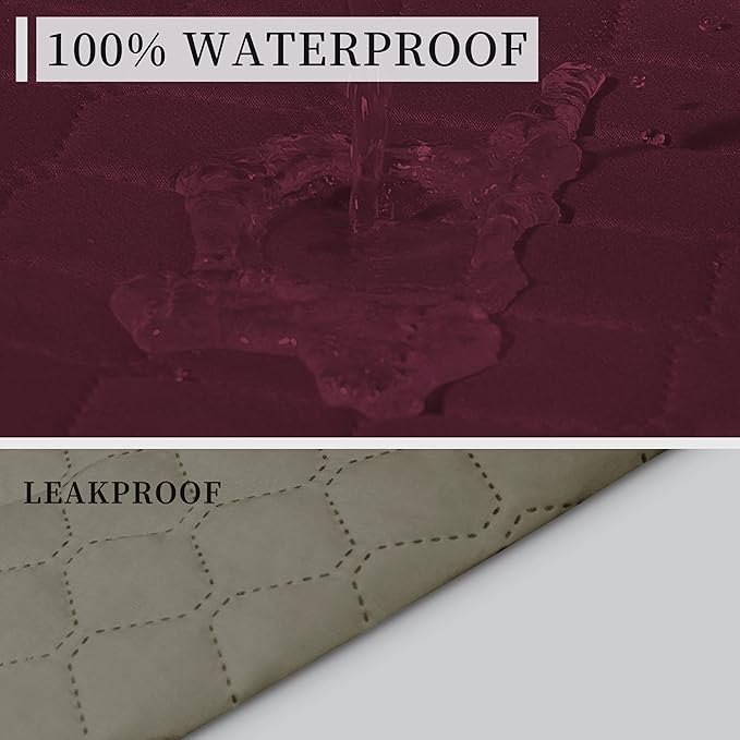 ISSUNTEX Double Protection 100% Waterproof Chair Sofa Covers for Living Room, Couch Covers for Chair Sofa, Reversible Furniture Protector Sofa Cover for Dogs, Pets, Kids (Chair, Wine/Beige)